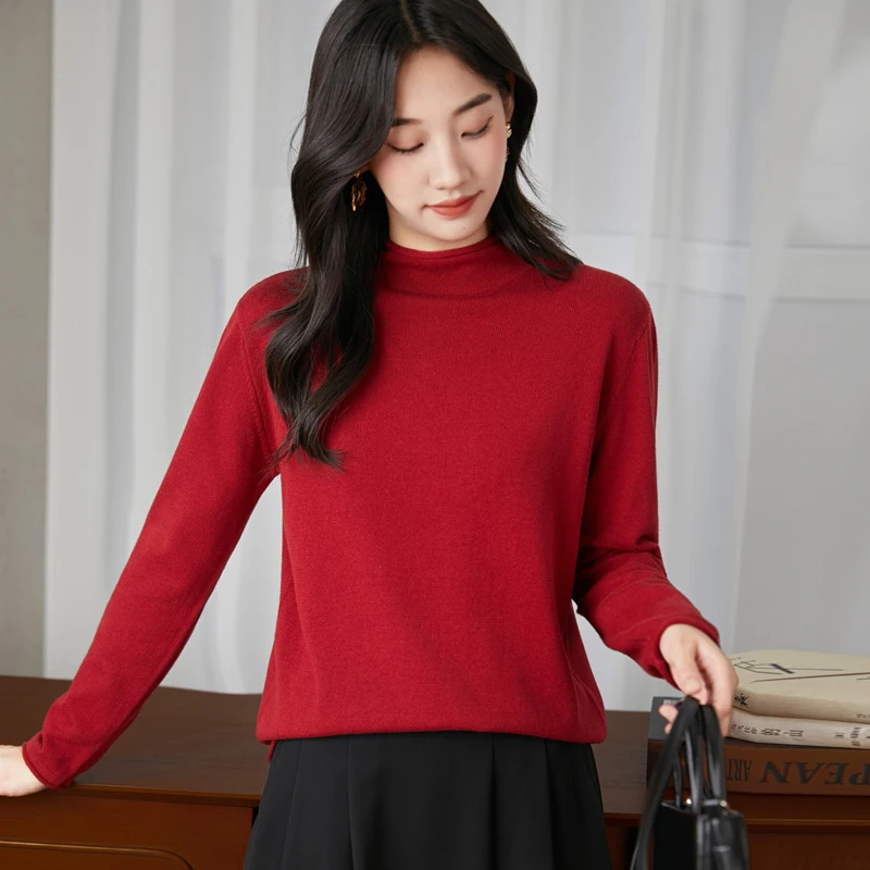 

Женский вязаный свитер из 100% хлопка, пуловер с гофрированными краями и круглым вырезом, нижний свитер из чистого хлопка, весенне-осенние новые топы, одежда