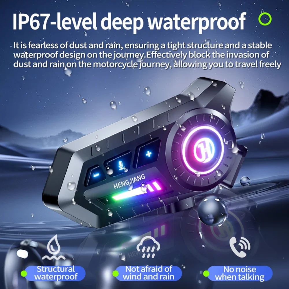 Kebidumei BT6.0 Motorcycle Helmet Headset Handsfree Call 1000mAh Headphone IPX6 Waterproof With Tri-Colorful Lights Earphone