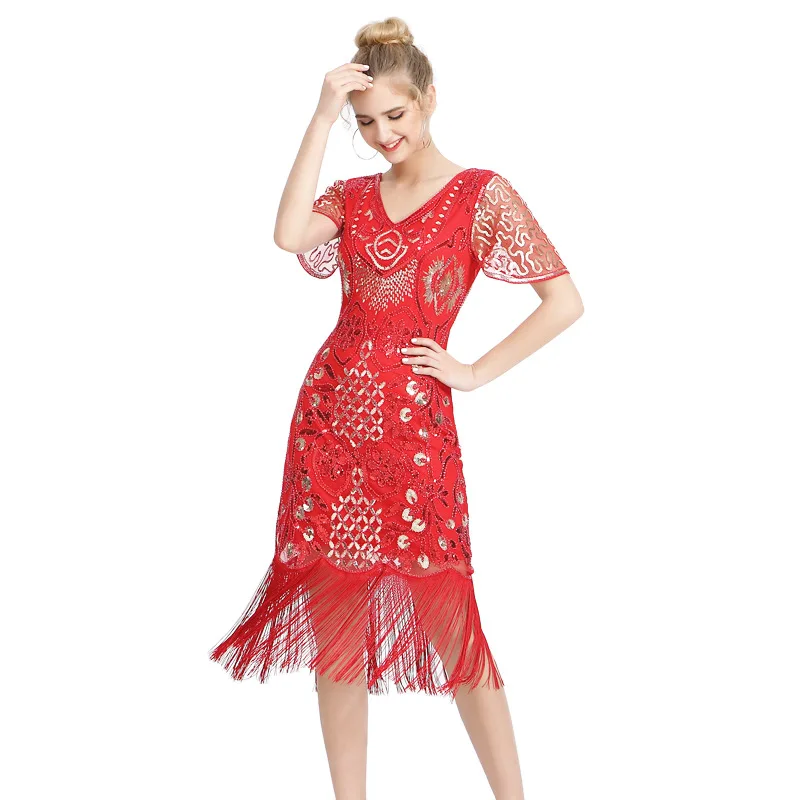 

Latin Sequins Sexy Tassel Dress 1920s Multiple Colors Vintage Flow Dress Party Party Dance Dress Holiday Performance Costumes