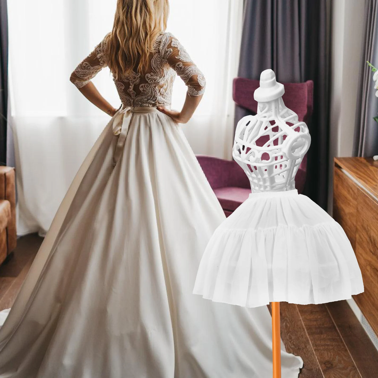 

1pc White Petticoat Lining 46cm Adjustable Steel Ring Gauze Underskirt for Women Bubble Tutu Skirt Layered Skirts Soft Fabric
