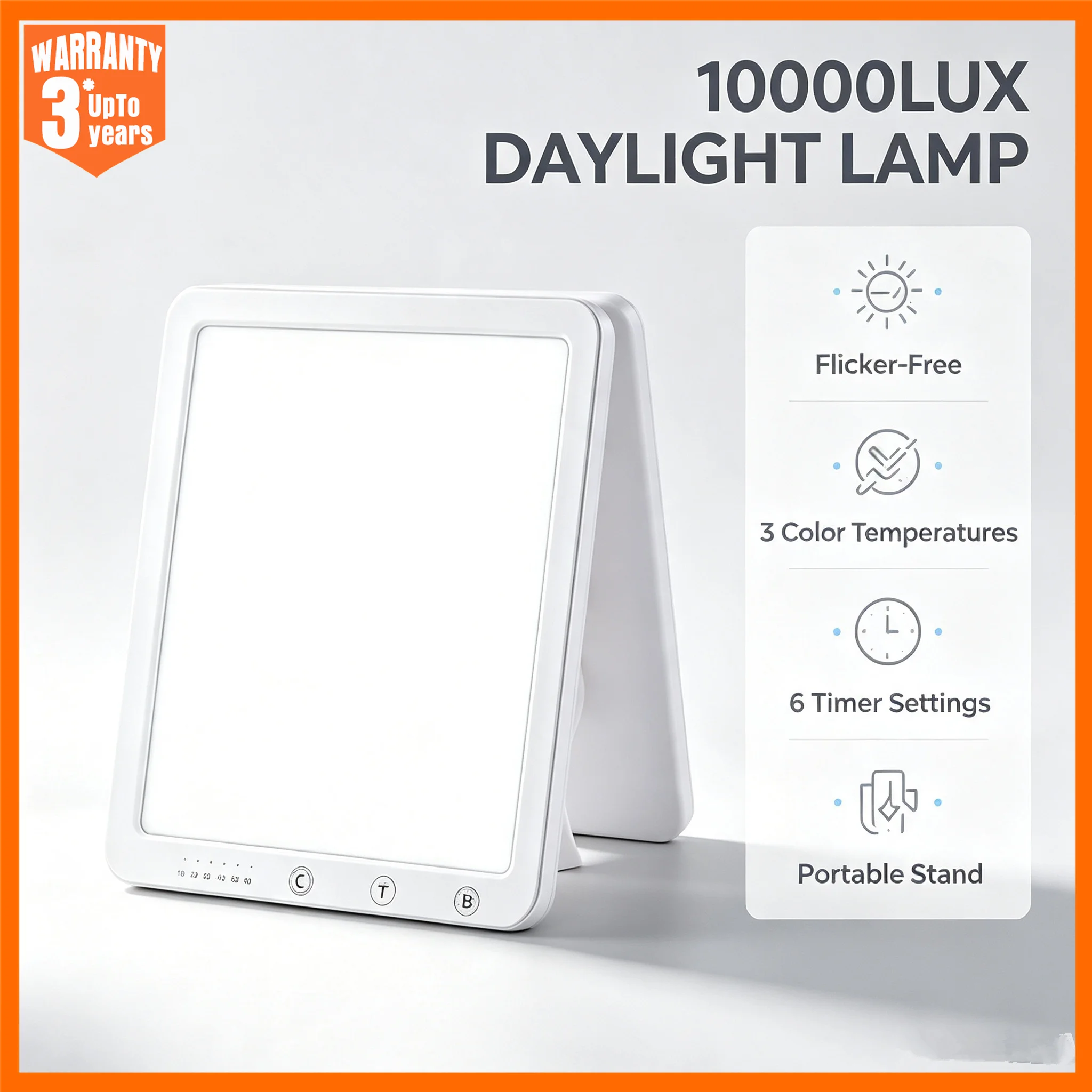 10000LUX SAD Light Therapy Lamp Daylight Simulation Lamp Flicker Free 3 Color Temperatures 6 Timers Mood Adjustment Light