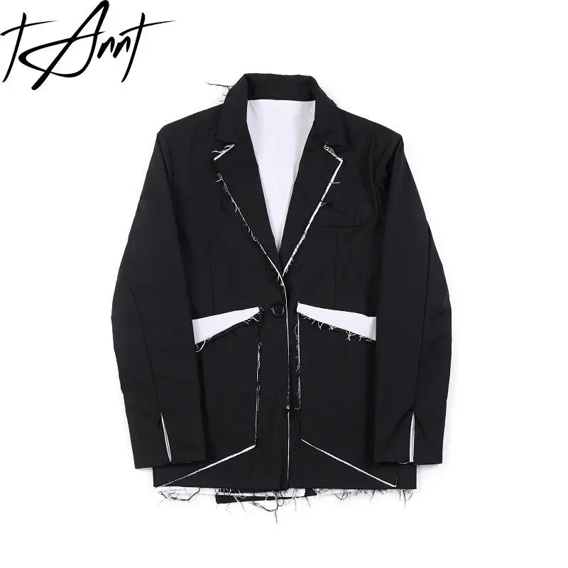 Tannt Women Blazer Asymmetry Color Matching Black Women Blazers And Jackets Irregular Black Oversized Blazer For Women 2023 New