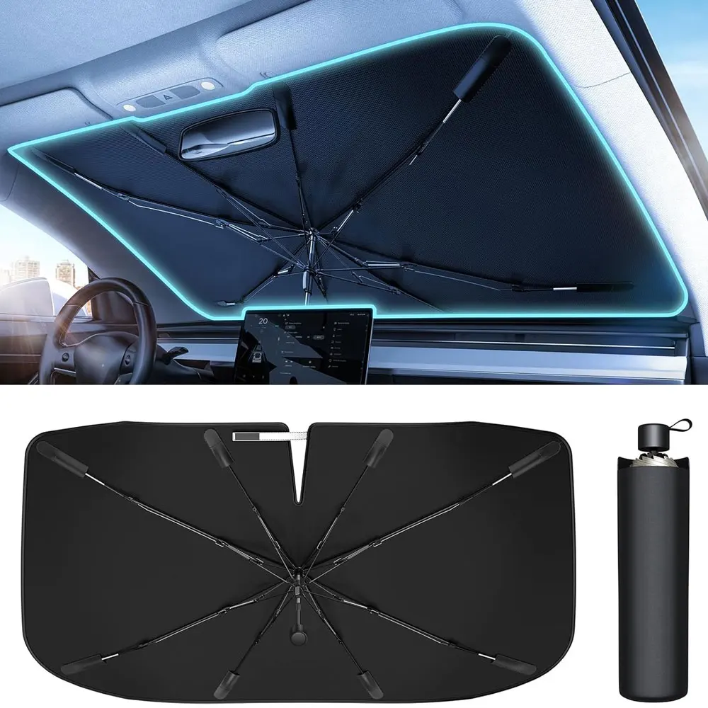 For Tesla Model 3 highland 2025 Model Y Sunshade Umbrella Foldable Front Sunscreen Heat Insulation Front Parasol Car Accessorie