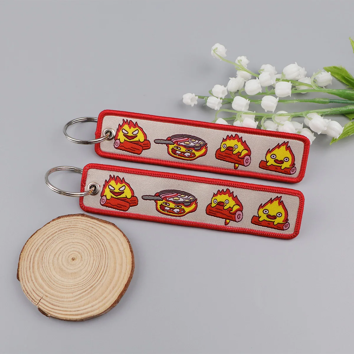 Anime Fire Embroidery Key Fobs Cute Key Tags Keychains for Motorcycles Cars Keyring Cosplay Accessories Bag Decoration Gifts view 3