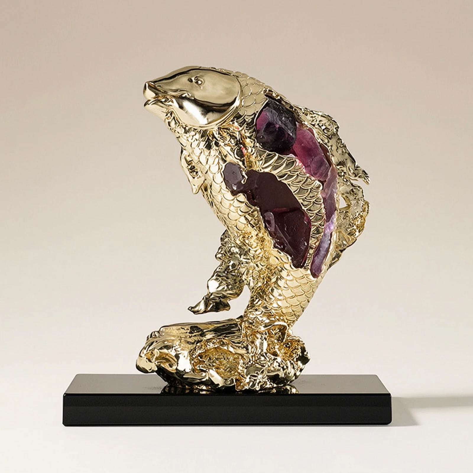 Aquatic Sculpture Crystal Aquatic Figurine Sculpture with Marble Base Gold-Tone Statue High-Quality for Homeowners
