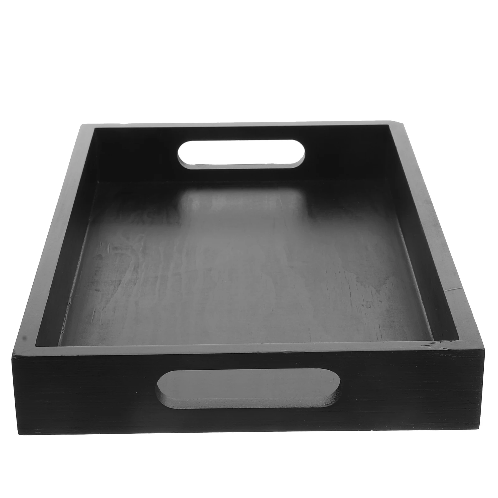 

Wood 32x20x4cm Rectangular Tea Tray Black Handle Easy Clean Home Cafe Fruit Serving Snack Plate Bread Tray Wood Tea Cup Party