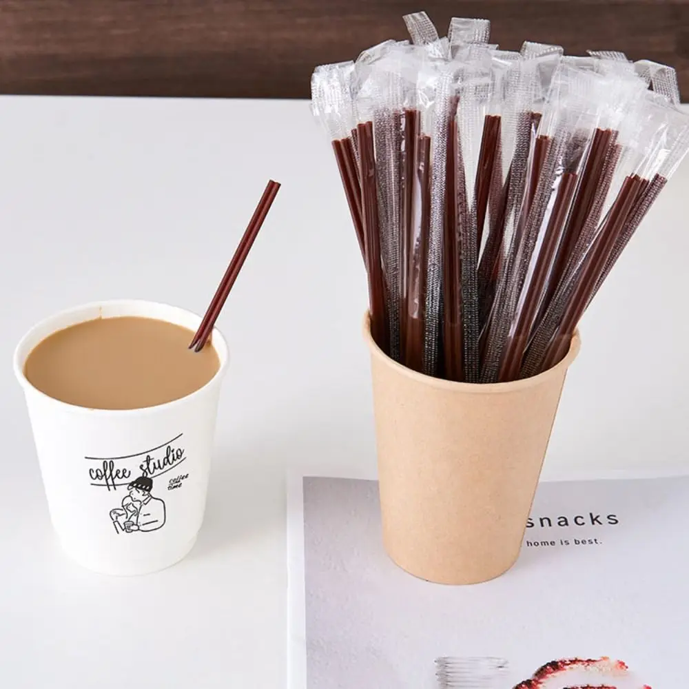 

Double-Hole Coffee Straw Brown Anti-scalding Coffee Stirring Stick Plastic Individually Packaged Drinking Straw Milktea Shop