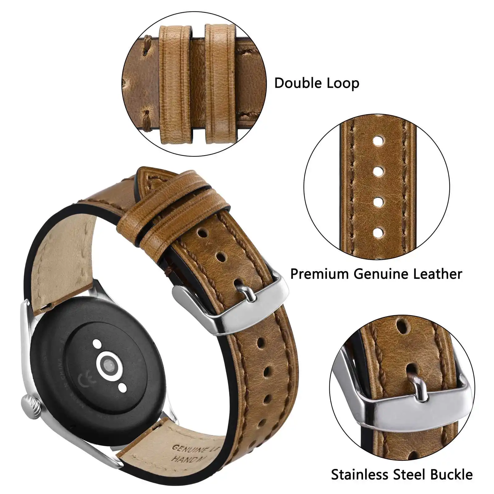 ANBEER Oiled Waxed Leather Watch Strap Watch Band for Men And Women Quick Release 18 mm 20mm 22mm Classic  Replacement Strap