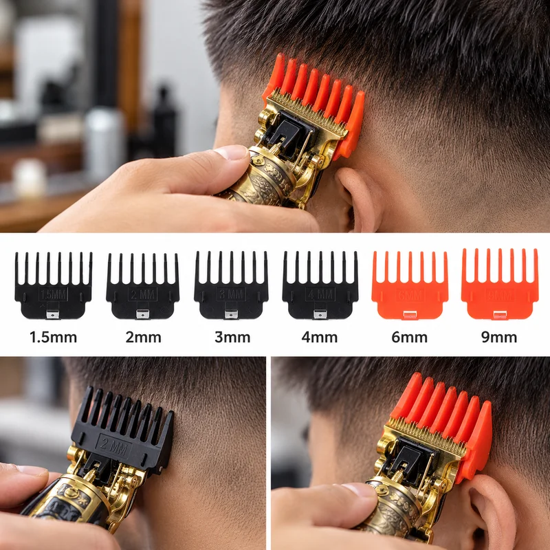 1 Set T9 1.5/ 2/ 3/ 4/ 6/ 9mm Hair Clipper Guards Guide Combs Trimmer Cutting Guides Styling Tools Attachment Compatible