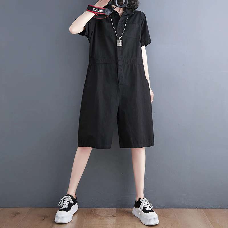 Women Jumpsuits Rompers Patchwork Button Front Solid Colored Polo Neck Ordinary Daily Wear Casual Overalls for Women T132