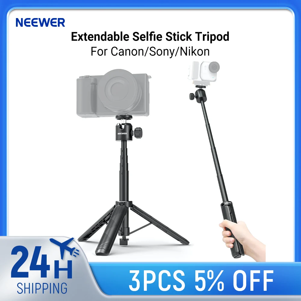 NEEWER Extendable Selfie Stick Tripod, Metal Stand Handle Grip For Canon G7X Mark III Sony ZV-1 RX100 VII A6400 A6600 Nikon