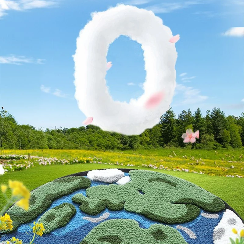 Creative Earth Single Chair round Carpet Children's Bedroom Cute Flocking Bedside Blanket Living Room Moss Green Rug