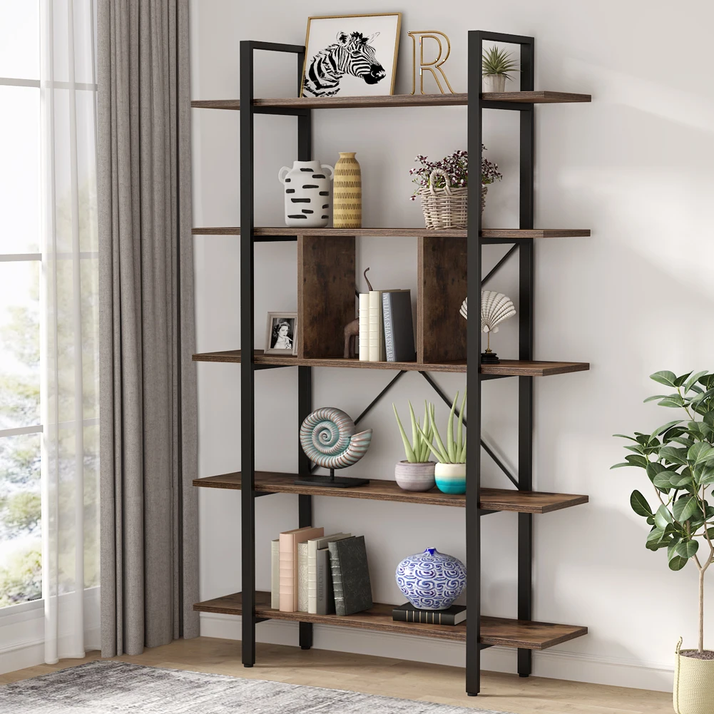 Tribesigns Bookshelf, 5-Tier Industrial Bookcase, Open Leaning Storage Rack for Corner, Living Room, Office, 105x33x180cm