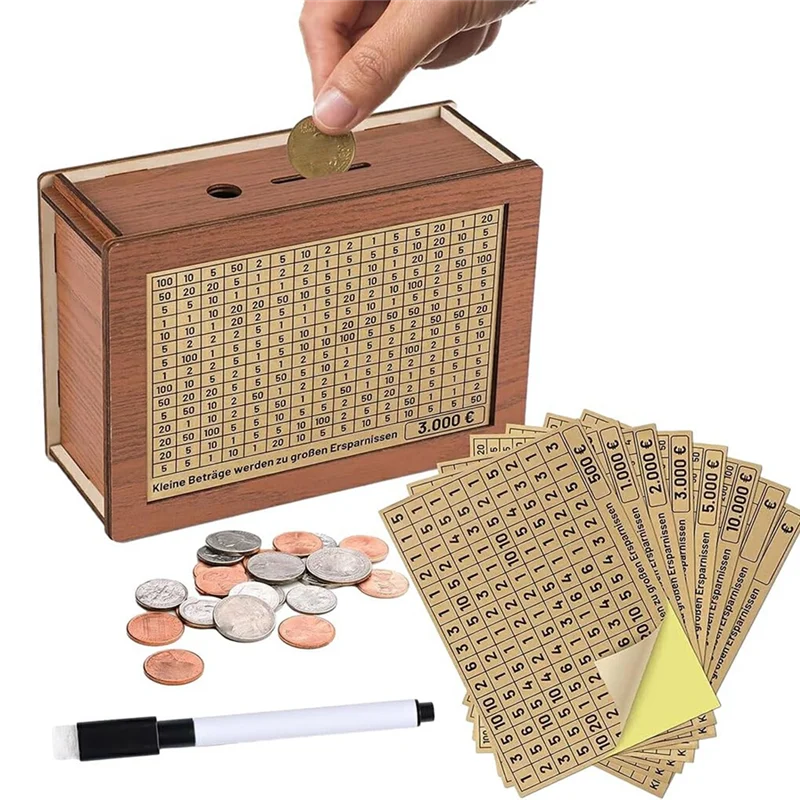 Durable Money Box With Reusable Small Financial Management Non-Toxic Wood Wooden Money Box Box With Saving Odorless Durable A