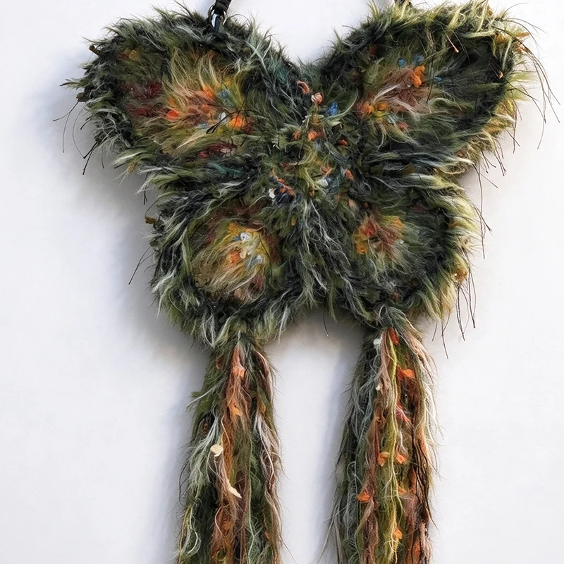 Handmade Colorful Butterfly Fuzzy Single Shoulder Bag Women Custom Size Plush Knitted Purse Girls Casual Festival Accessory Lady