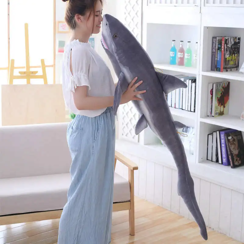 60-140cm Cute Fish Plush Toys Soft Stuffed Simulation Sea Animal Long Shark Doll Pillow Sofa Cushion Birthday Gifts