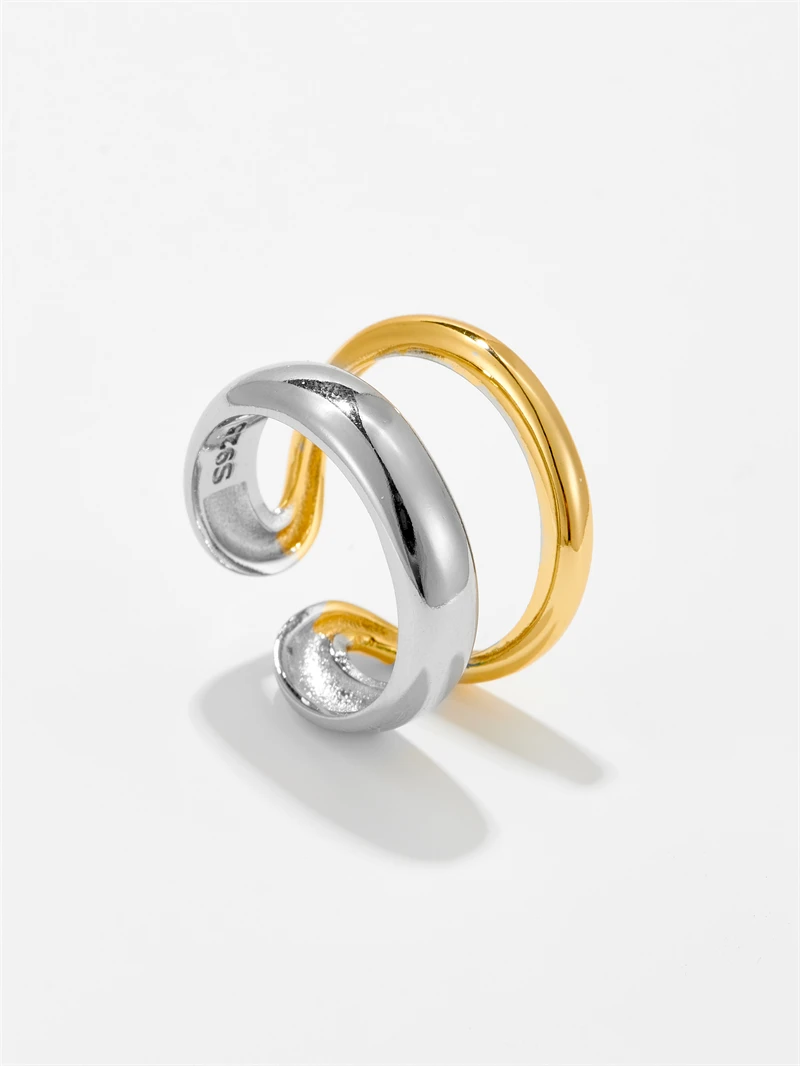 DPLAOPA 925 Sterling Silver Gold Double Color Plating Resizable Ring Adjustable Women New Trend Luxury Fine Jewelry Gift