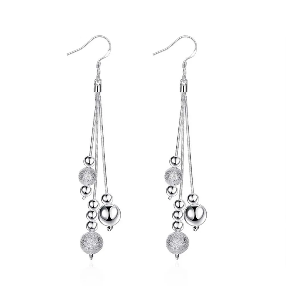 Elegant Long Tassels Ball Pendant Dangle Earrings Silver Plated Copper Base Hypoallergenic for Women Gifts Mom Grandma Aunt