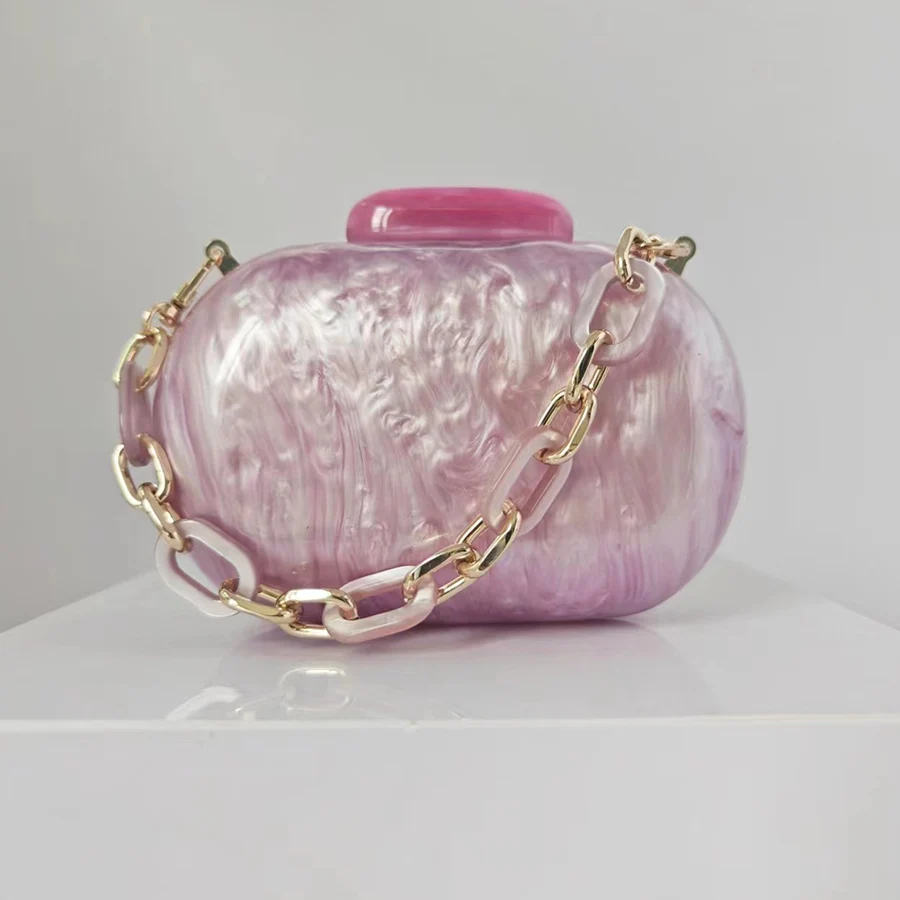 Oval Shaped Acrylic Evening Handbags For Wedding Party Women Boutique Elegant Goose Egg Clutch Purses Acrylic Chain Shoulder Bag
