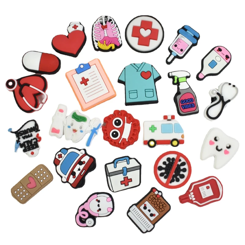 PVC Shoe Charms for Doctor Shoe Accessories Nurse Shoe Decoration Shoe Buckles for Clogs Sandals Clog X-mas Gifts Buckle