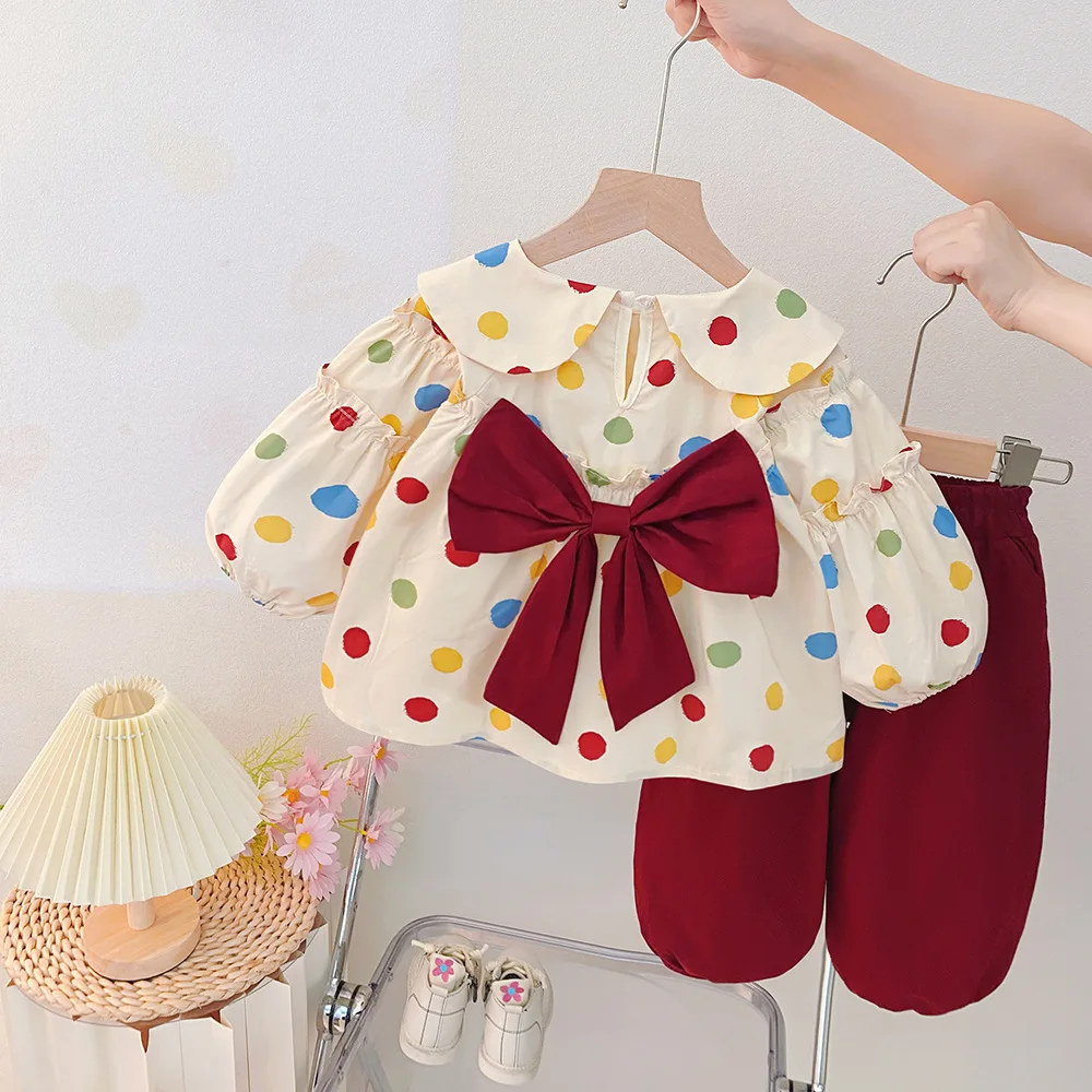 Kids Fall Sweet Set Baby Girl Spring Autumn Stylish Polka Dot Colorful Two Piece Set 2026 Big Knotbow New