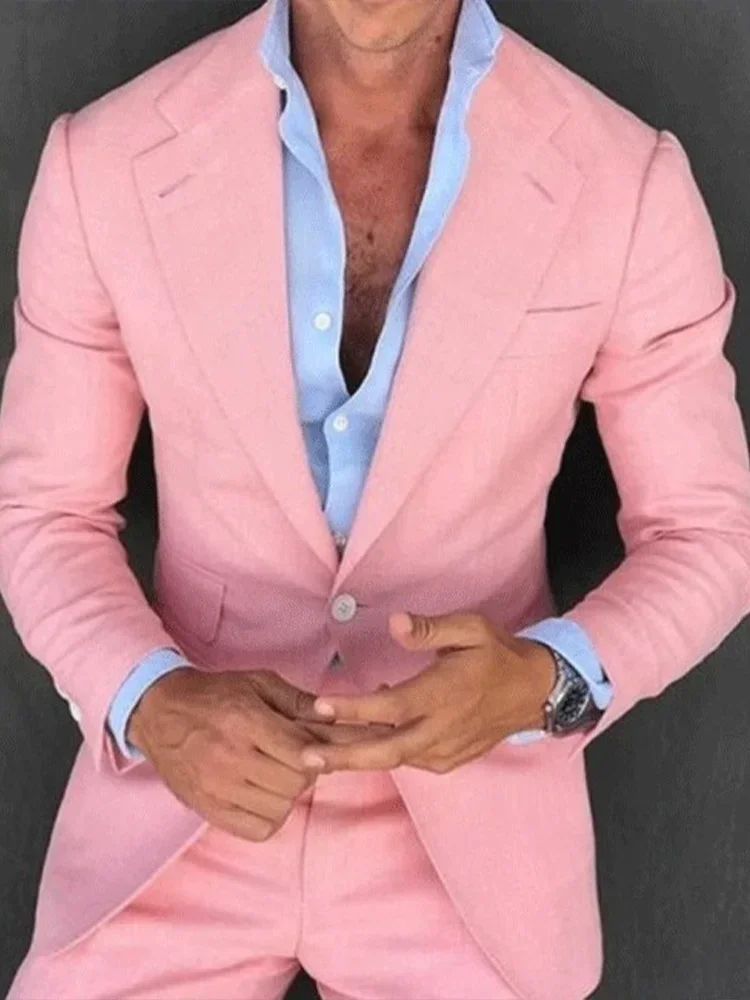 

Pink Mens Suits Slim Fit Wedding Suits for Men Formal Tuxedo Costume Homme Mariage Summer Beach Suit 2PCS（Jacket+Pants）