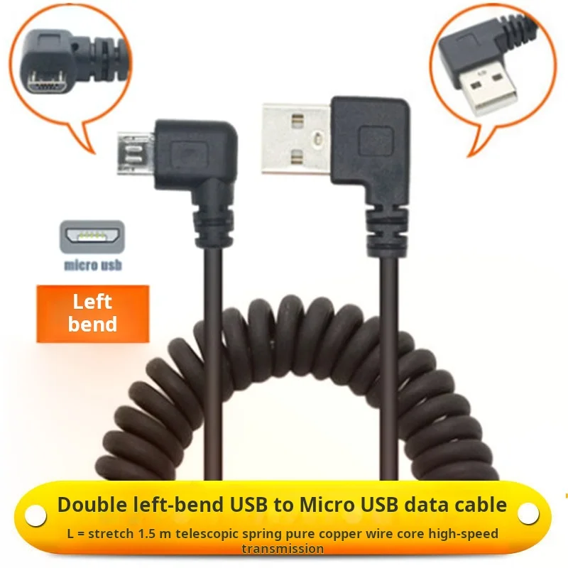 Usb To Micro Mini Usb Spring Cable Elbow Degree Charging Data Line For 360 Vehicle Recorder Phone Data Cable  High speed 1.5m