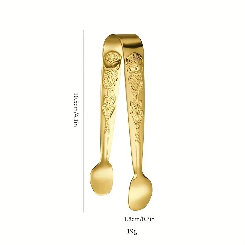 New 304 Stainless Steel Rose Pattern Mini Clips, Sugar Cube Tongs, Thickened Ice Tongs for Bar Ice Bucket, Cross-Border Use