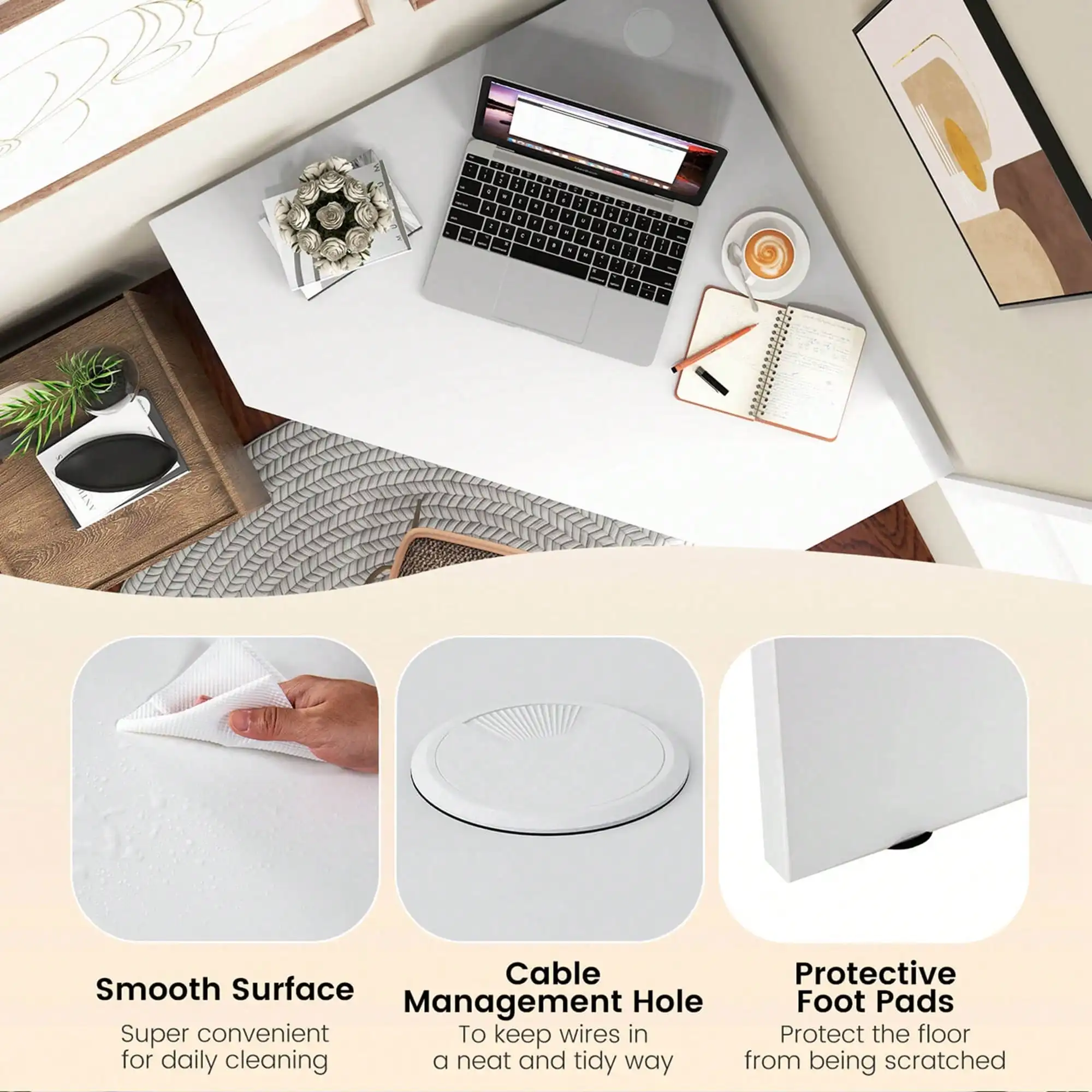 COSTWAY Corner Computer Desk Triangle Writing Workstation W/ Storage Shelf