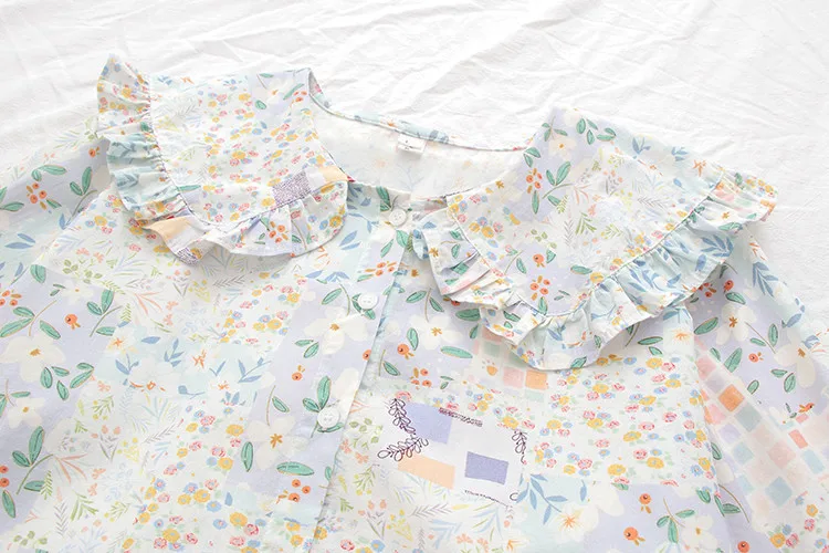 Vintage Peter Pan Collar Shirt for Women, Kawaii Flower Shirts, Casual Button Up, Short Sleeve, Lolita Blouses, Korean Loose Top