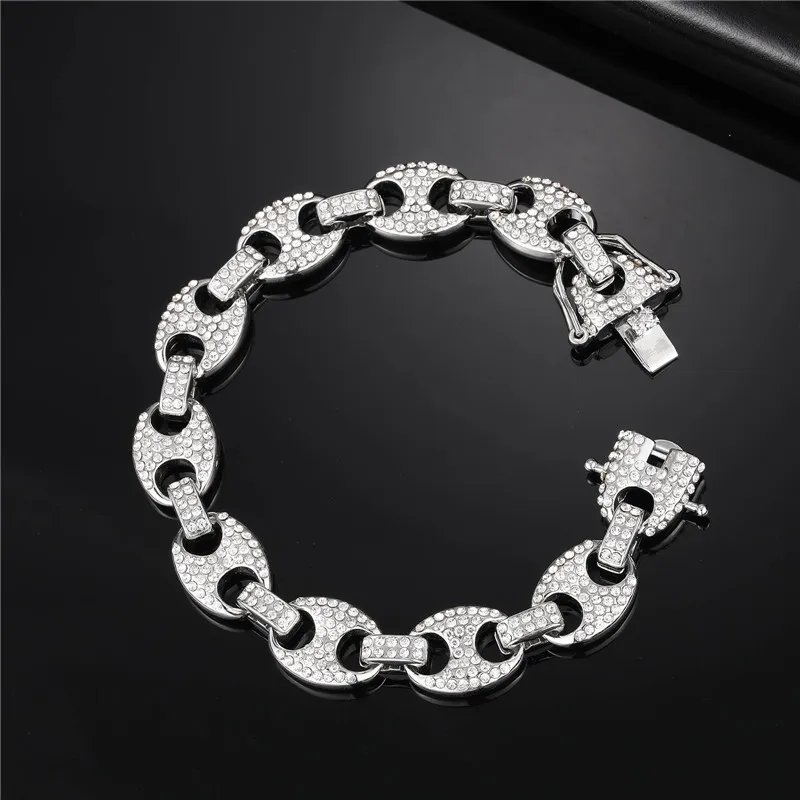 D&Z Hip Pop Fashion Pig Nose Bracelet Necklace For Men Women Full Of Micro Zircon Inlay Silver Gold Plated Alloy Charm Jewelry