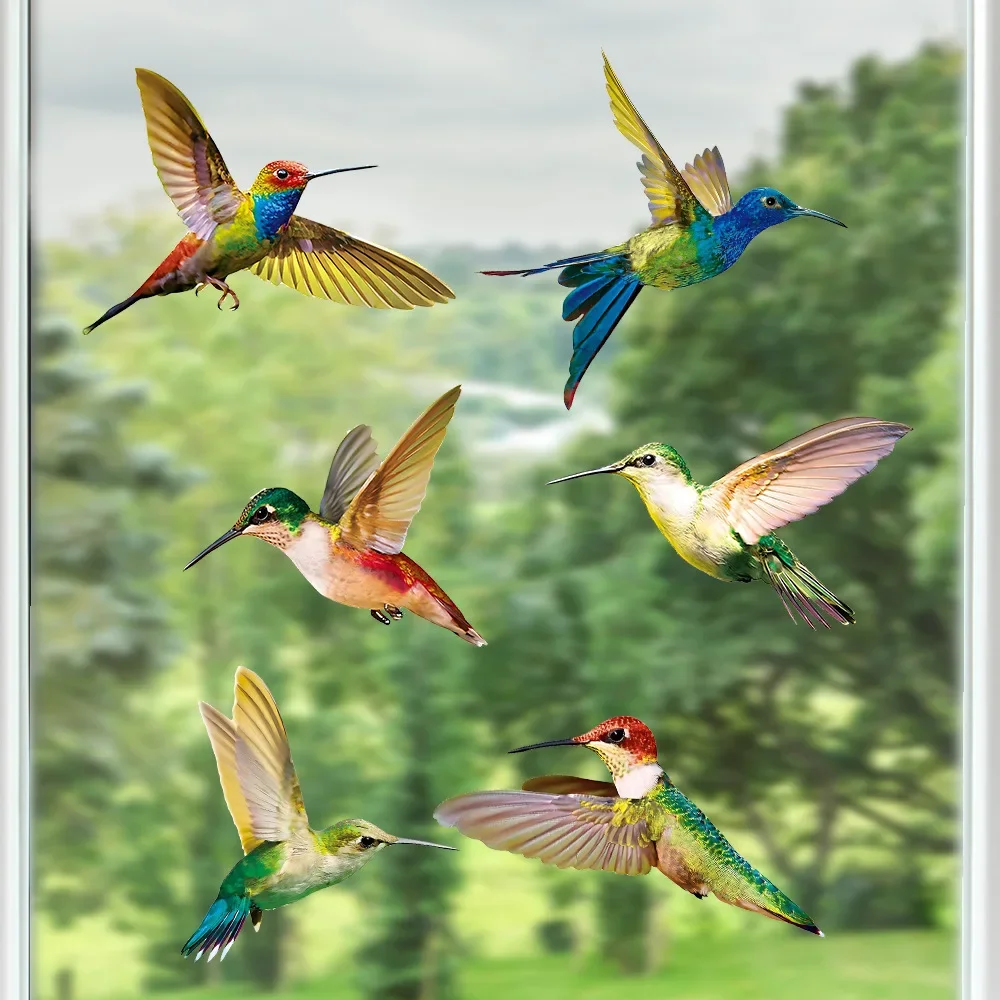 6 only birds, Hummingbird static sticker anti-bird impact Glass window Home decoration Window sticker decoration waterproof