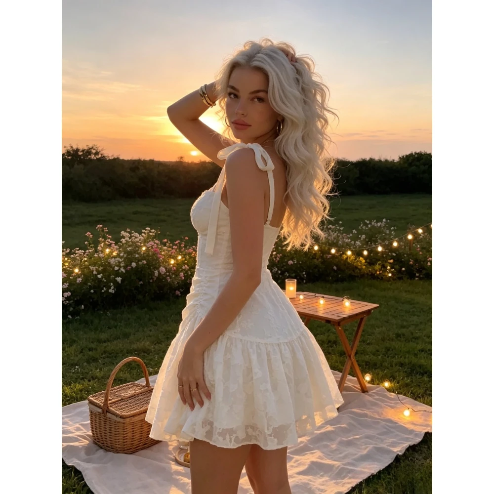 Customized Suspender Decal Mini Wedding Dress 2026 Sweetheart Neck Ruffle Lace Skirt Summer Bridal Dress Suitable for Parties