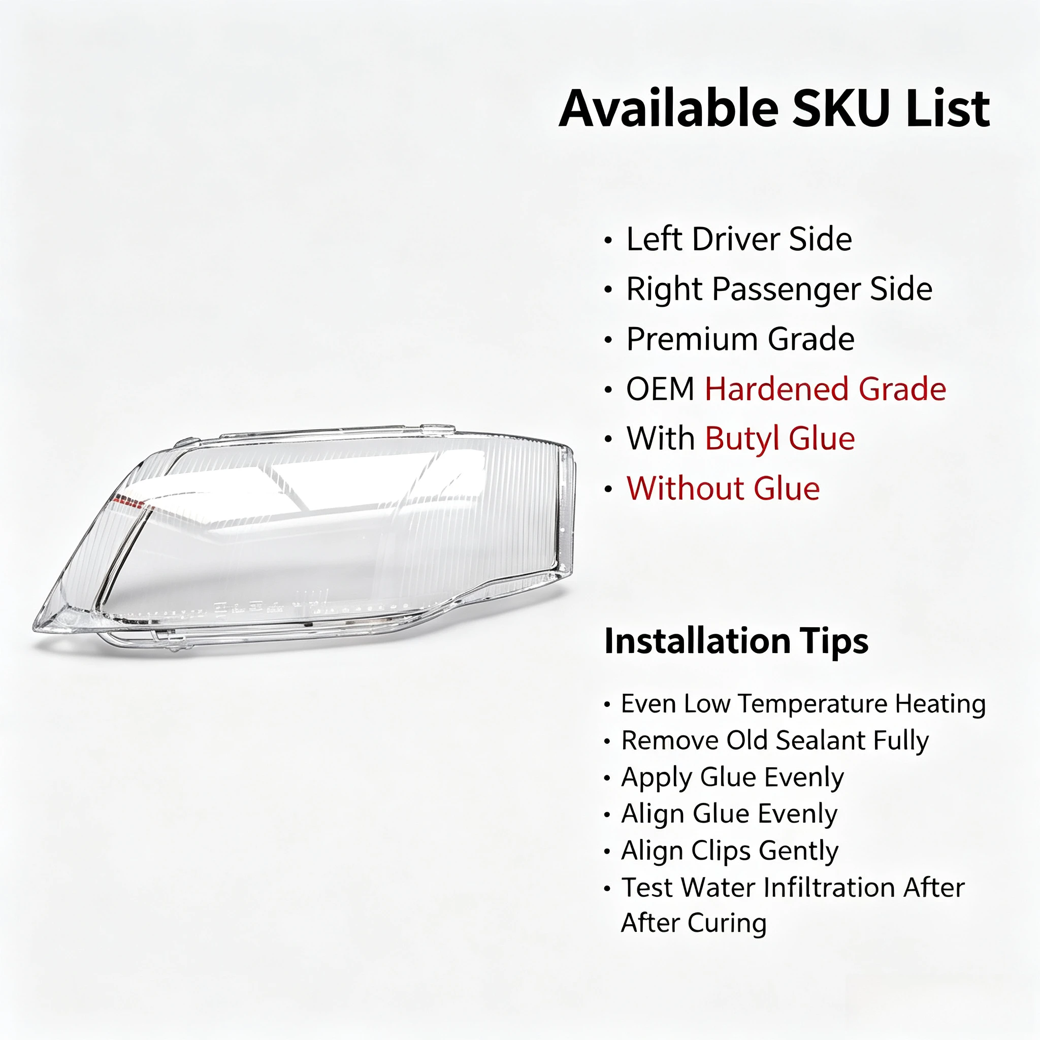 Moggic Replacement Headlight Lens Cover Compatible With 1999 2000 2001 2002 A6 C5 Sedan Avant Wagon Left Right Side Clear PC