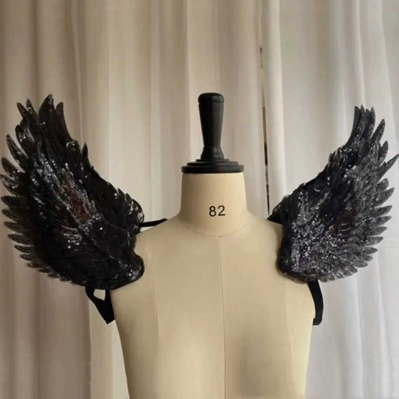 Gold Sequins Wings Shoulder Accessory Men & Women Exaggerated Gogo Stage Performance Prop Ornament Fashion Holiday Party Item