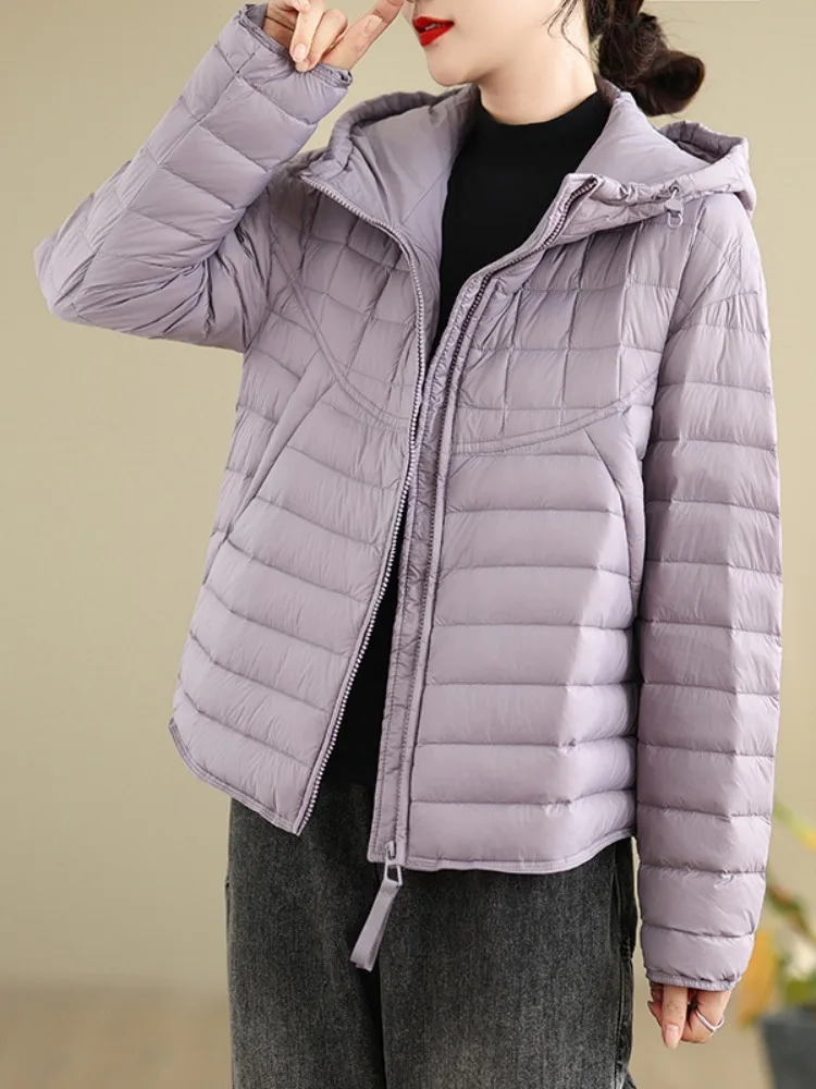 

Легкое теплое хлопковое пальто для женщин, зимняя комфортная универсальная верхняя одежда, с капюшоном, приталенный крой, на молнии, длинный рукав