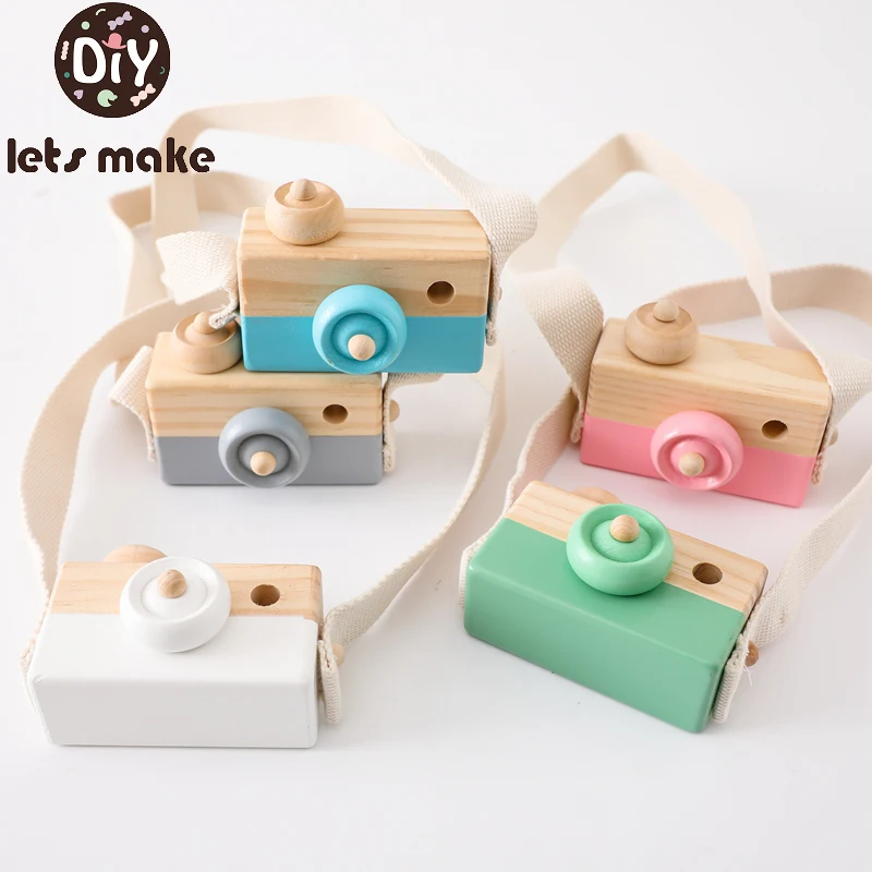 Let\'s Make 1pc Wooden Baby Toys Fashion Camera Pendant Montessori Toys For Children Wooden DIY Presents Nursing Gift Baby Block