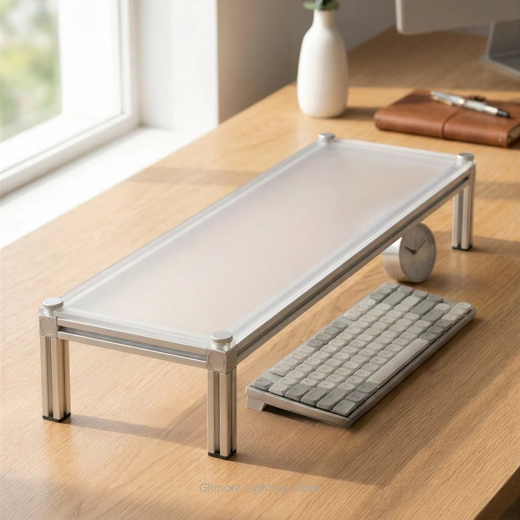 Aluminum & Acrylic Monitor Stand Riser for Desk, Ergonomic Screen Elevator with Storage Tray, Home Office Organizer