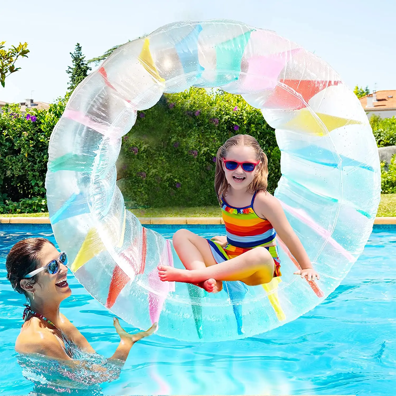 PVC Inflatable Water Roller 100CM Color Transparent Floatation Device - Children's Beach Swimming Pool Kart Toy