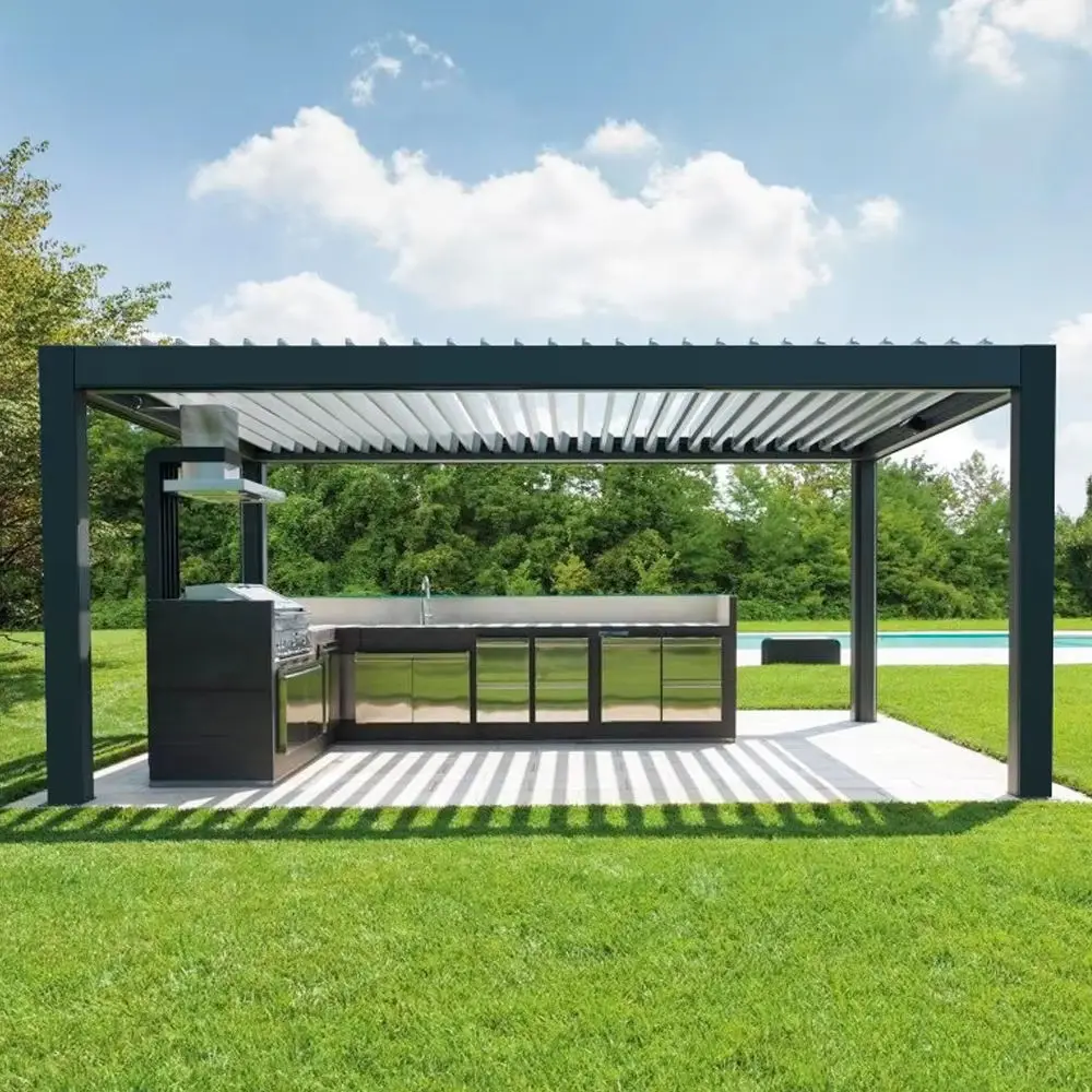 Affordable Outdoor Aluminum Alloy Sunshade Pavilion Heavy Duty Rectangular Relaxation Pergola High Quality Luxurious Gazebo