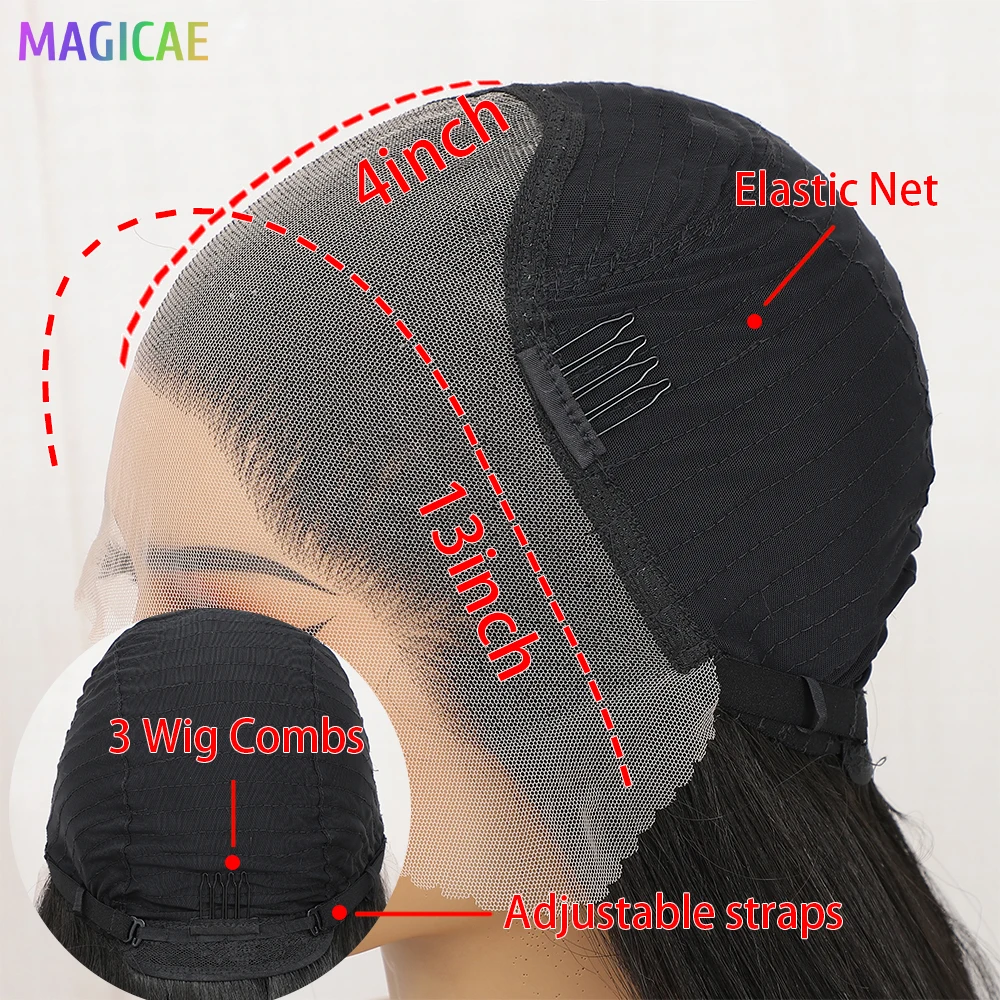 MAGICAE 13X4 Rambut Sintetis Lurus Panjang Wig Renda Depan Transparan dengan Rambut Bayi 30 Inci Pelucas De Mujer Hitam