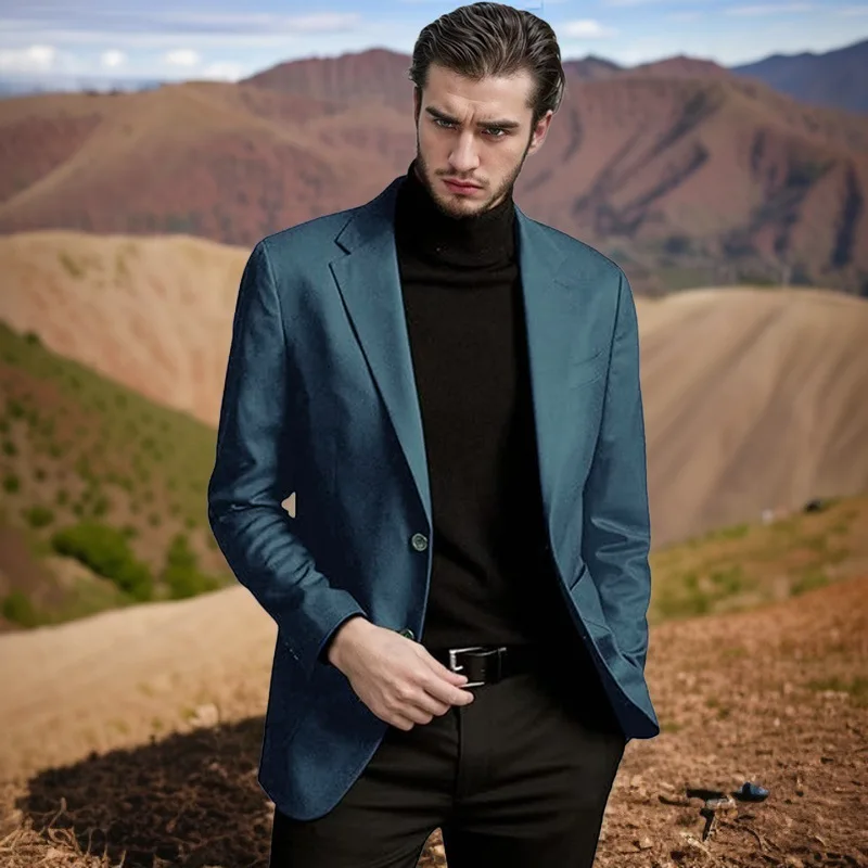 Men's Jacket Thin New Smart Casual Suit Suede Slim Jacket With Lining Single Breasted Coat European Size