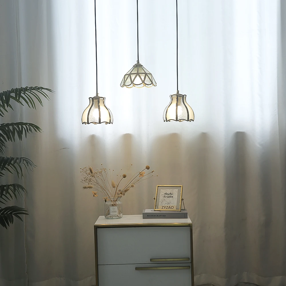 Nordic Flower Copper Pendant lamp Bedroom Dinning Living Room Glass LED Pendant Light Luminaria Kitchen Hanging lamp Fixtures