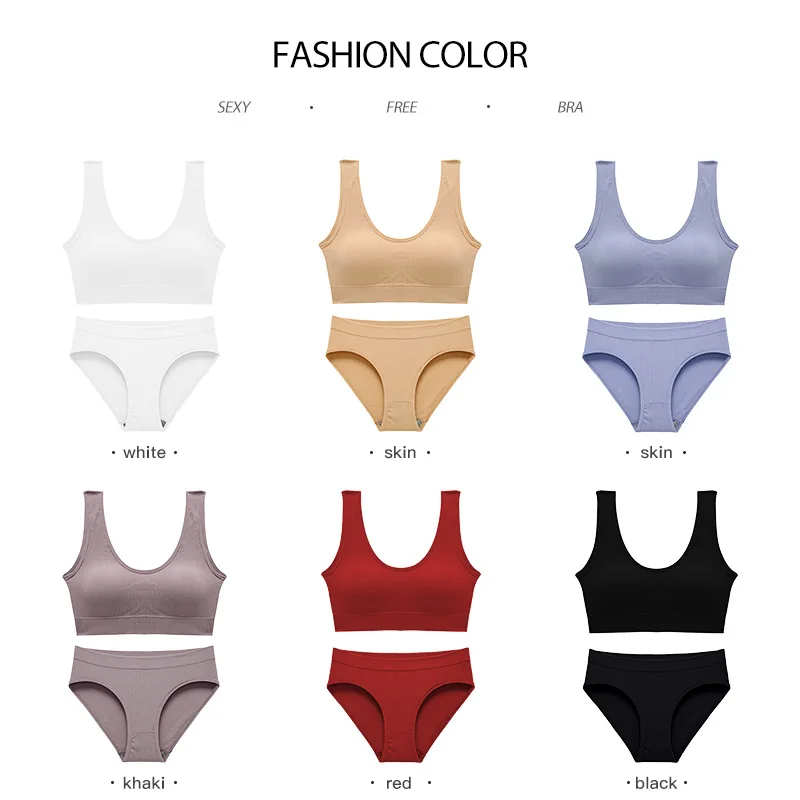 

Custom Logo Female Young Girl Ladies Sexy Cotton Wire Free Bra Brief Sets Woman Underwear Red Set Plus Size Panty And Bra Set