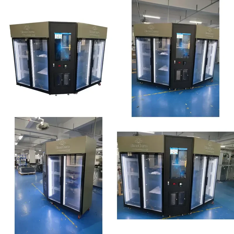 Elegant Rose Bouquet 21.5 Inch Touch Screen Flower Vending Machine With R290 Compressor Customized Locker Size