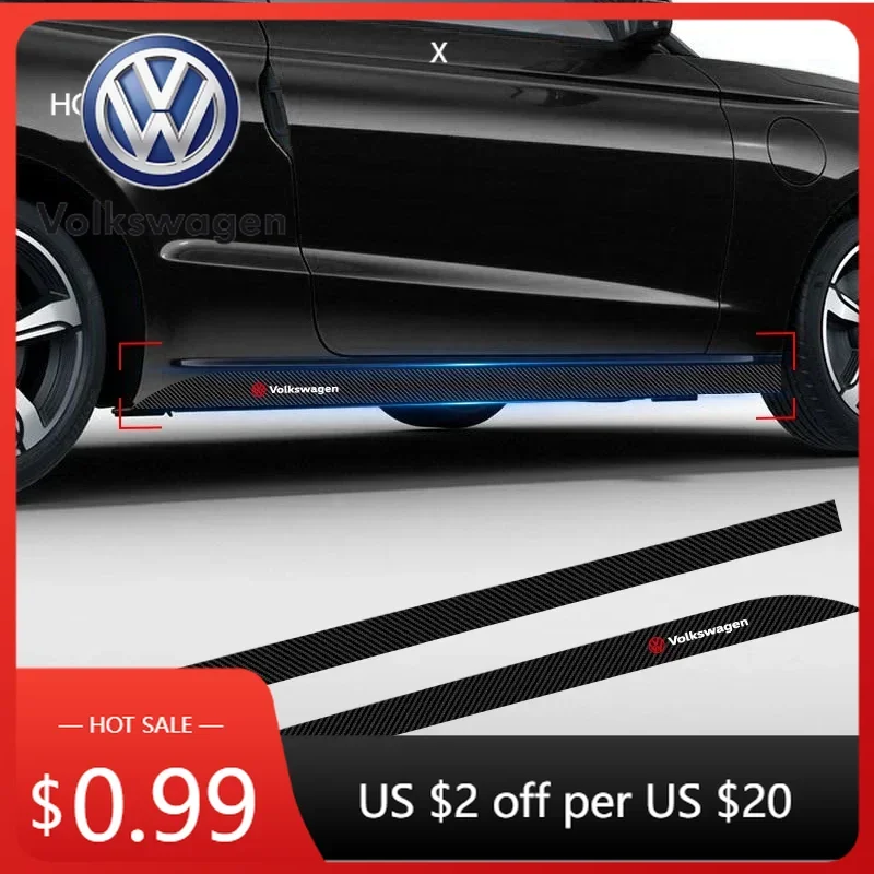 

For VOLKSWAGEN VW 2025 For VW POLO 2pcs Carbon Fiber Sport Stripes Car Door Side Skirt Decor Sticker For Volkswagen Sagitar GTI