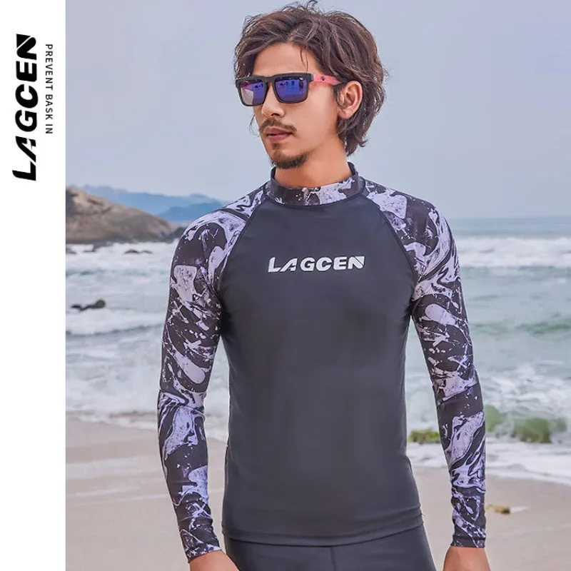 1pcs Quick-Dry Swim Shirts Men Rash Guard Sun Protection Long Sleeve Bathing Suit Breathable Surfing Suit Beach Wear
