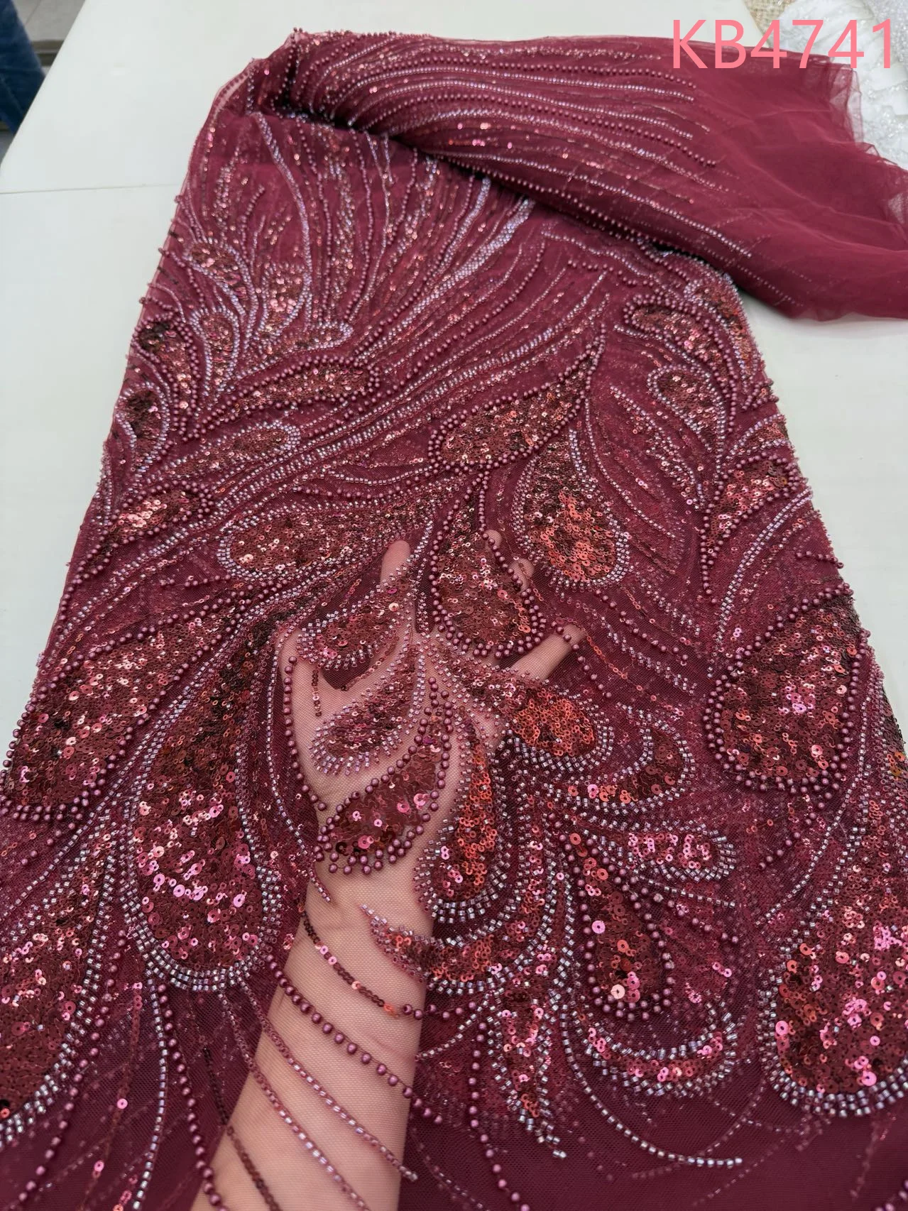 

Последовательность кружевной ткани 5 ярдов Дубайские кружевные ткани Качество 2025 Бирюзово-зеленые бусины Тюль Кружева с блестками Французская ткань для шитья KB4741