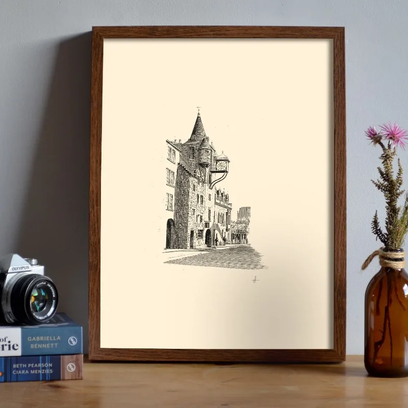 Vintage Edinburgh Castle Pen Ink Drawing Sketch Poster Scottish Architecture Canvas Painting Wall Art for Living Room Home De view 4