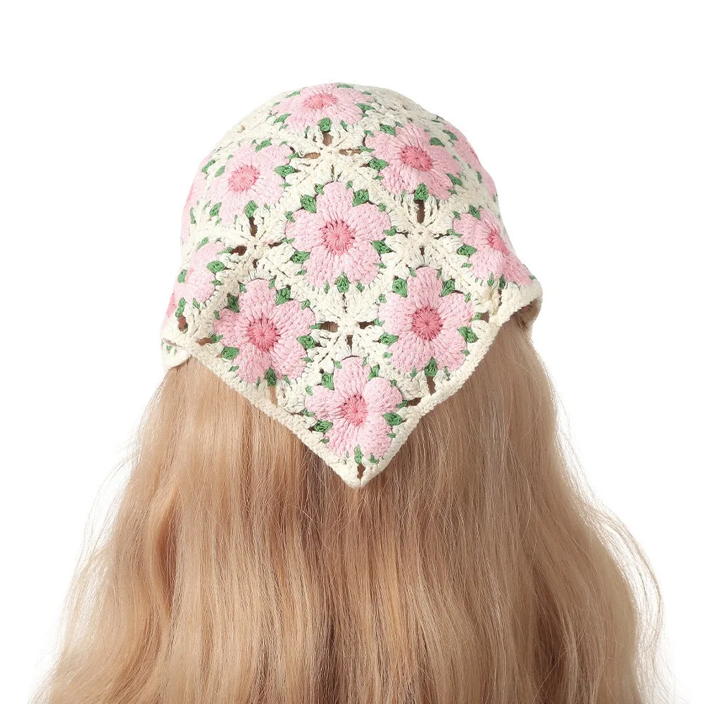 Vintage Weaving Knitting Flower Triangle Headscarf Headbands Elastic Hair Bands Women Girl Hair Scarf Hair Accessories Fashion